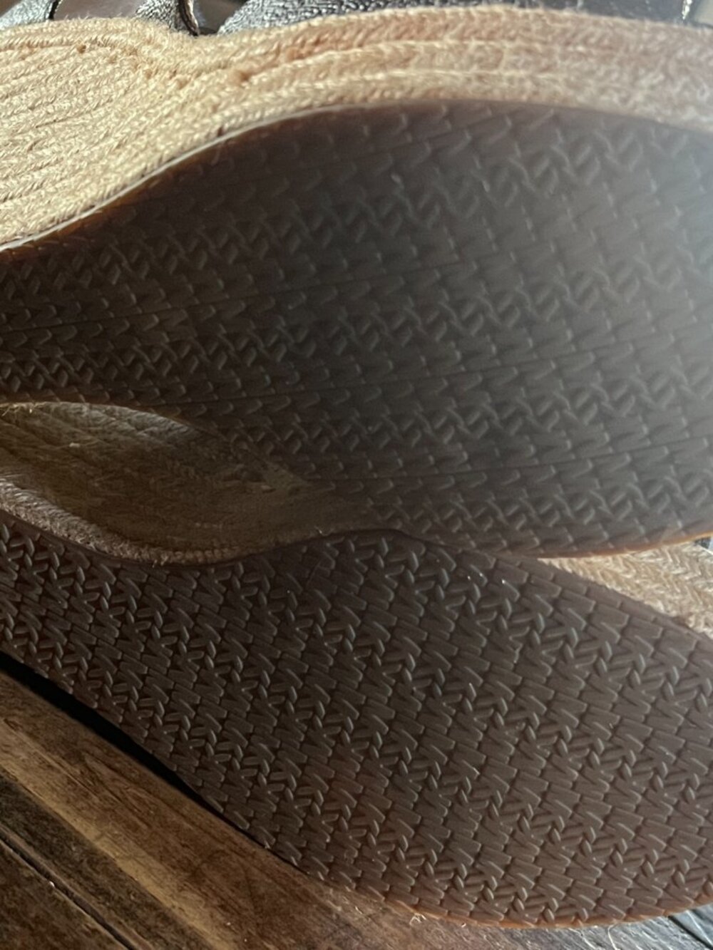 Michael Kors Women's Brown/Beige T-Strap Wedge Espadrille Sandals Front Zip - Picture 5 of 6